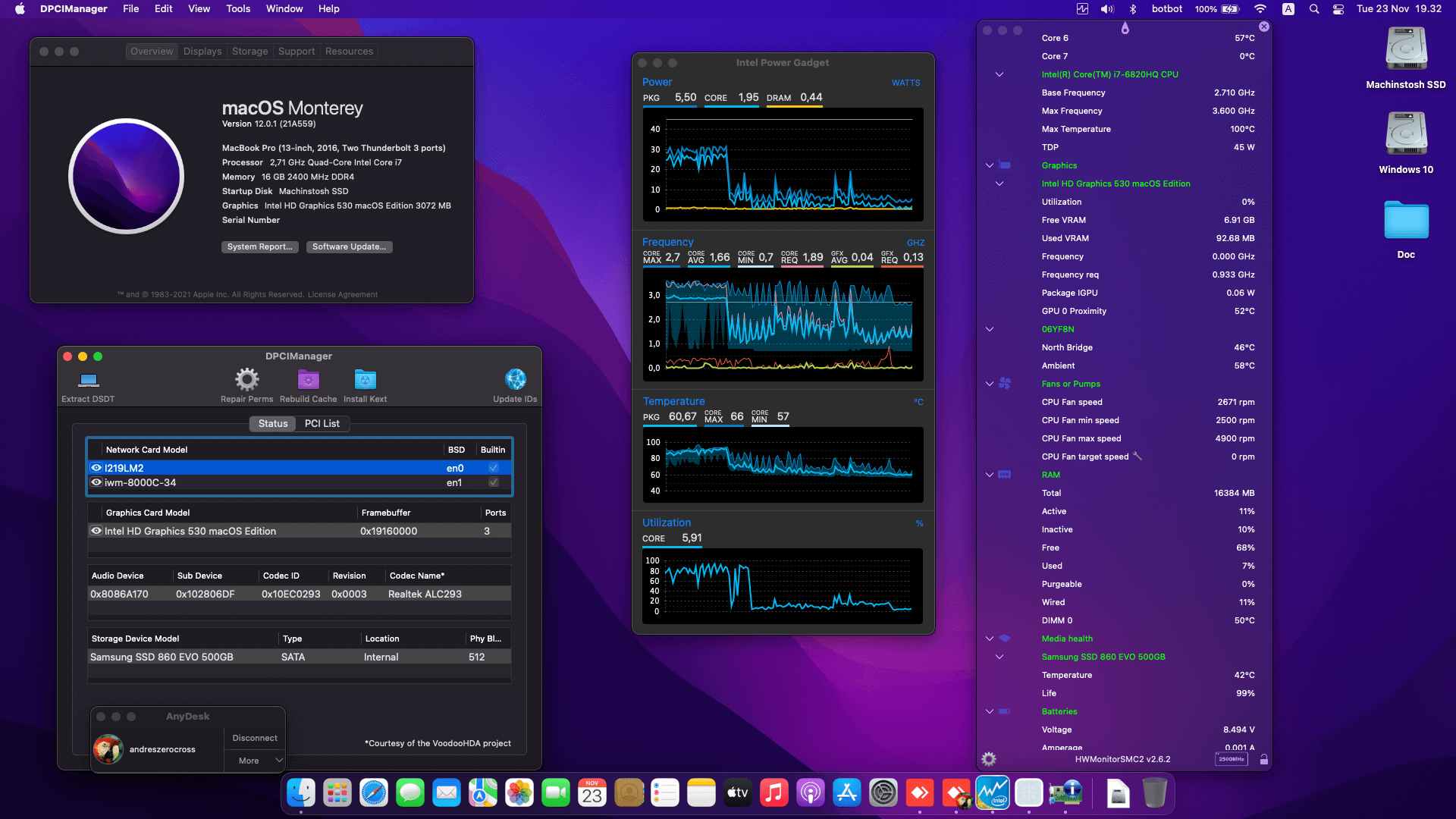 Success Hackintosh macOS Monterey 12.0.1 Build 21A559 in Dell Latitude E5570